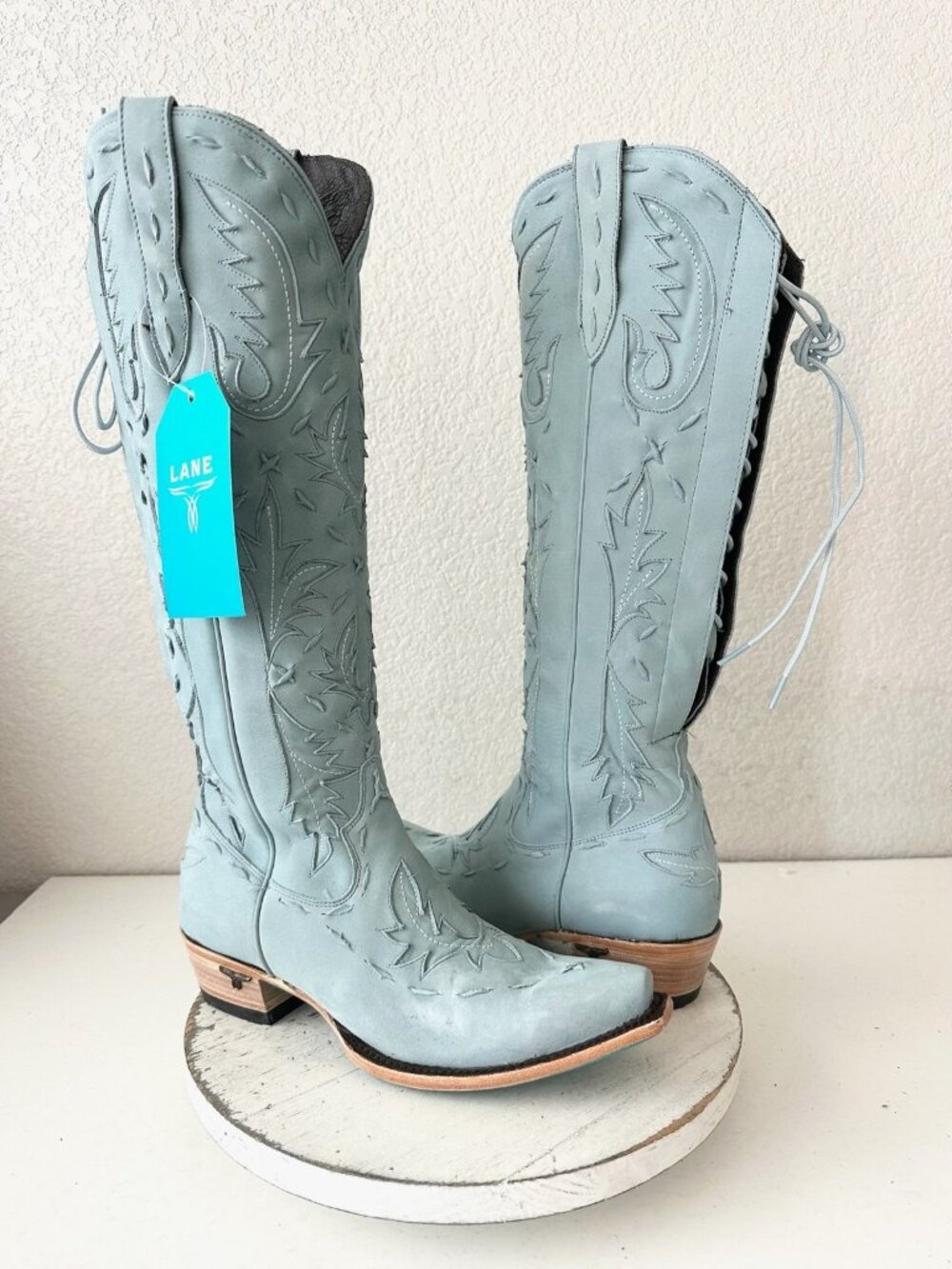 Lane Reverie Blue Suede Cowboy Boots Cowgirl Western Knee High Tall Snip Toe 9